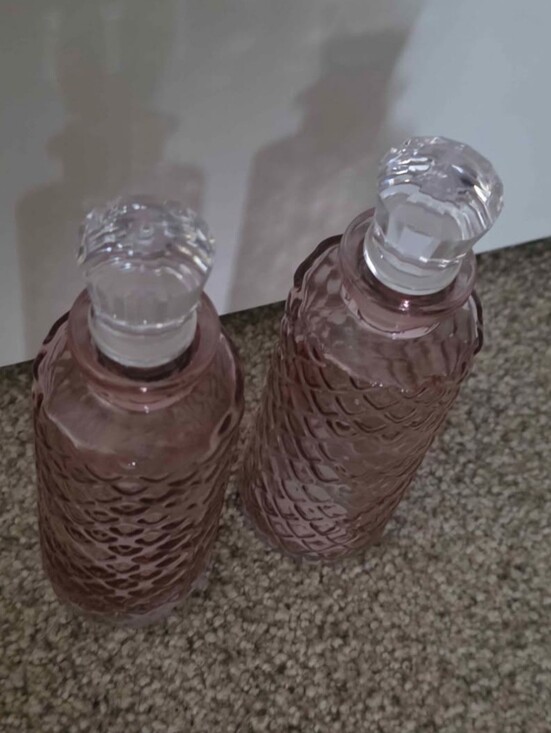 Accessories - (2) Light Pink Vanity Jars w/faux Crystal Top Seals.